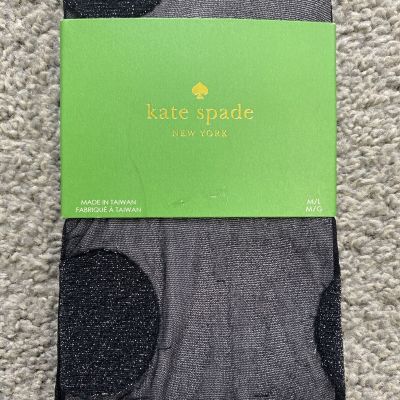 NIP Kate Spade Tights Black Shimmer Circles M/L Nylons Patterned Polka Dots